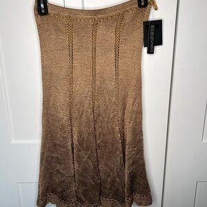 Donna Karan Collection Caramel Refined Crochet Midi Skirt NWT
